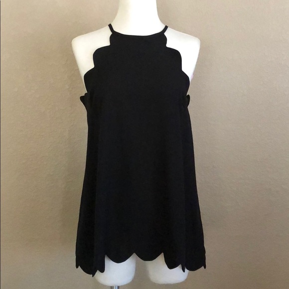 entro Tops - Black Scallop Trim High Neck Tank